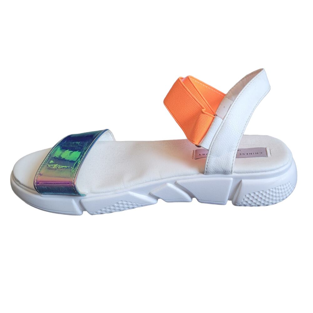 Chinese Laundry 9.5 white orange reflective chunky sandals y2k 2000s